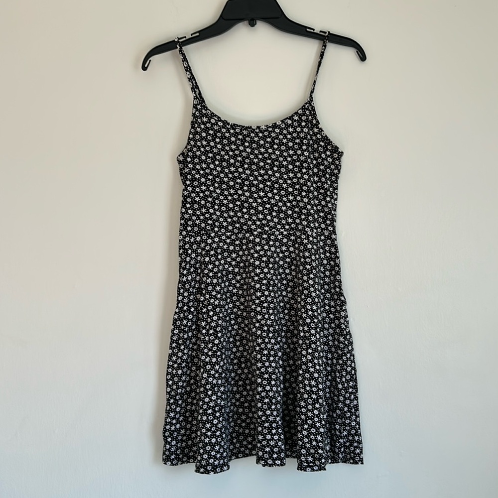 Floral Print Black and White Jersey Tank Dress Small